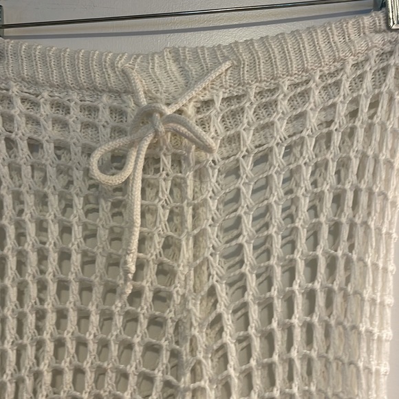 White knit see-through drawstring bathing suit cover-up pants - Picture 2 of 4